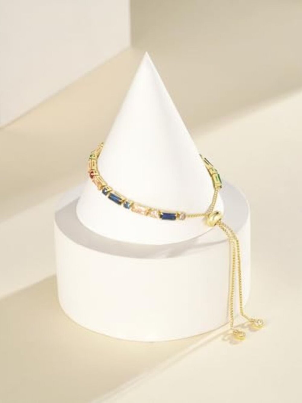 Tennis Bracelet for Women, 14K Gold Plated Cubic Zirconia Adjustable Slider